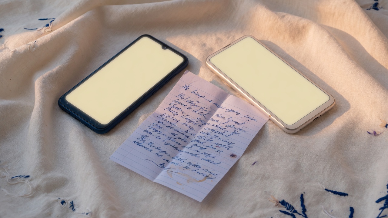Two phones on a linen table, a quiet household link.